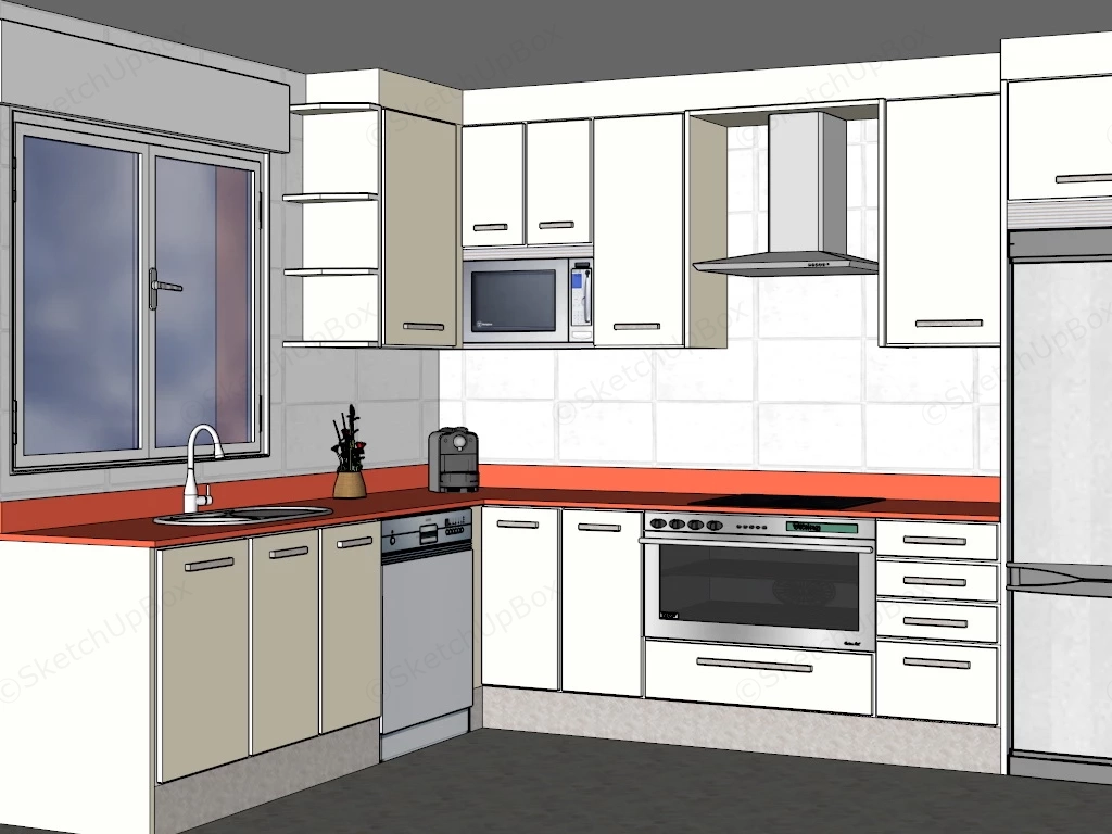Yellow And Red Kitchen sketchup model preview - SketchupBox