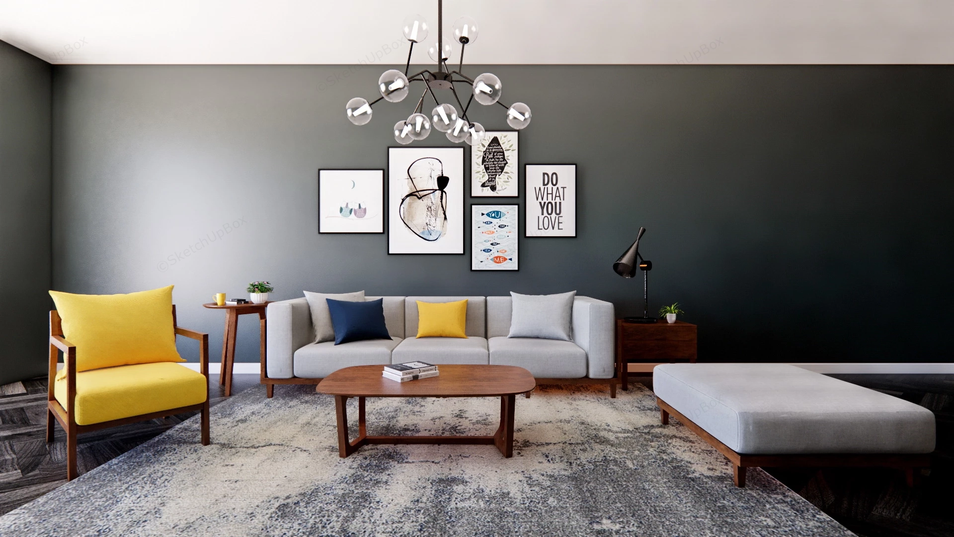 Scandinavian Living Room Decor Idea sketchup model preview - SketchupBox