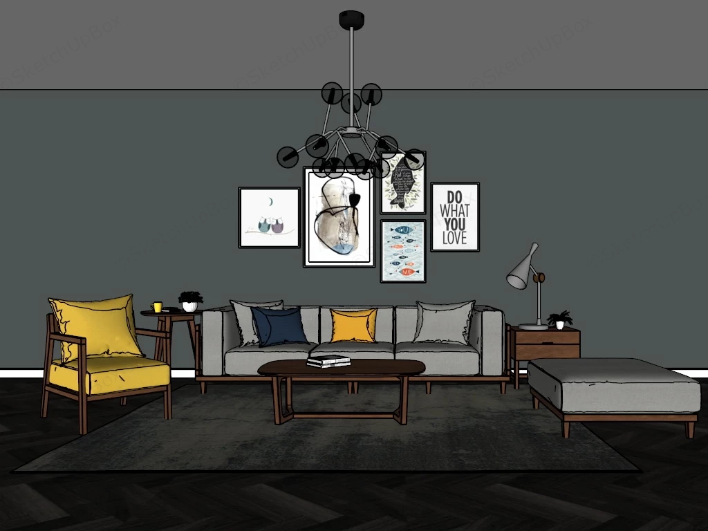 Scandinavian Living Room Decor Idea sketchup model preview - SketchupBox