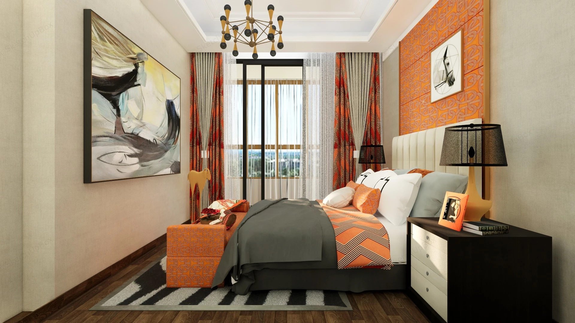 Orange Bedroom Decor sketchup model preview - SketchupBox