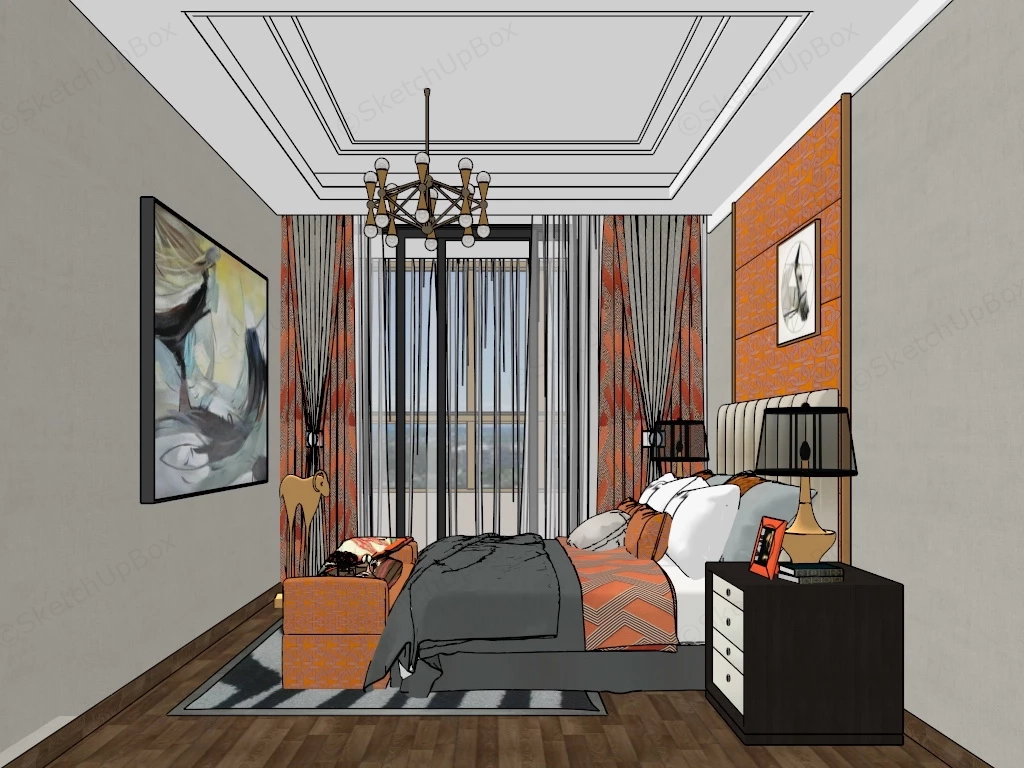 Orange Bedroom Decor sketchup model preview - SketchupBox