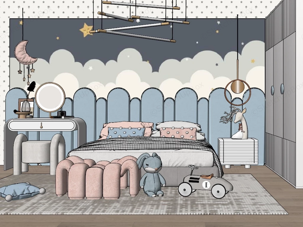 Cute Girls Room Design sketchup model preview - SketchupBox