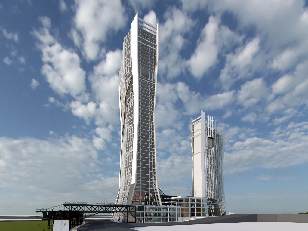 Twin Commercial Tower sketchup model preview - SketchupBox