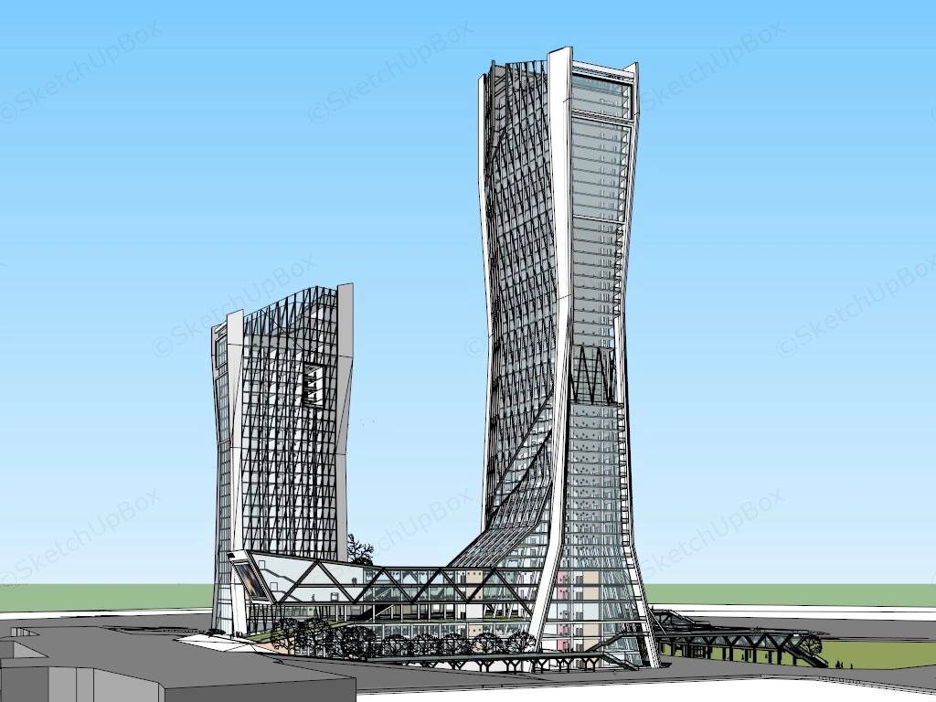 Twin Commercial Tower sketchup model preview - SketchupBox