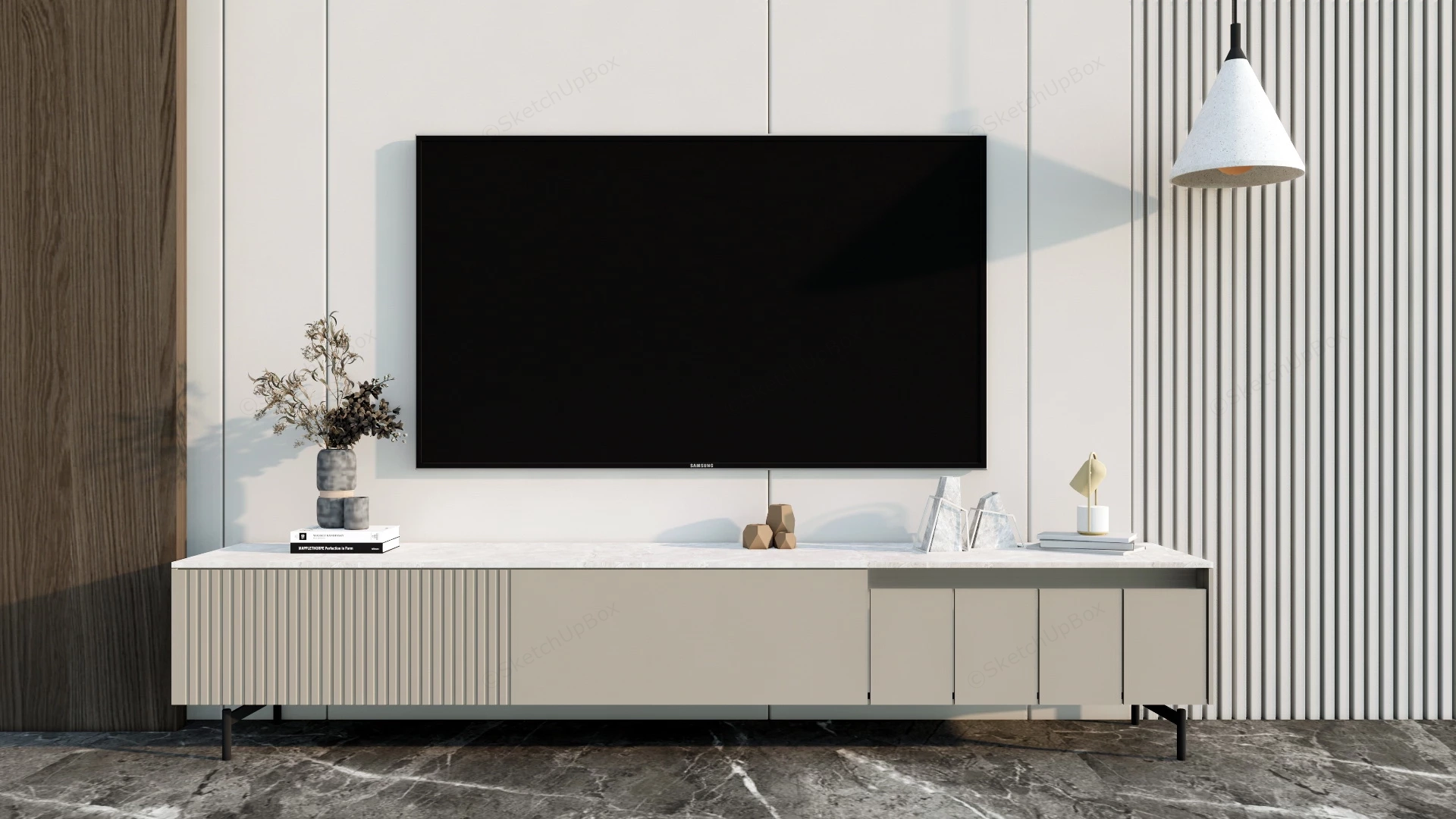 Living Room Minimalist With TV Stand sketchup model preview - SketchupBox