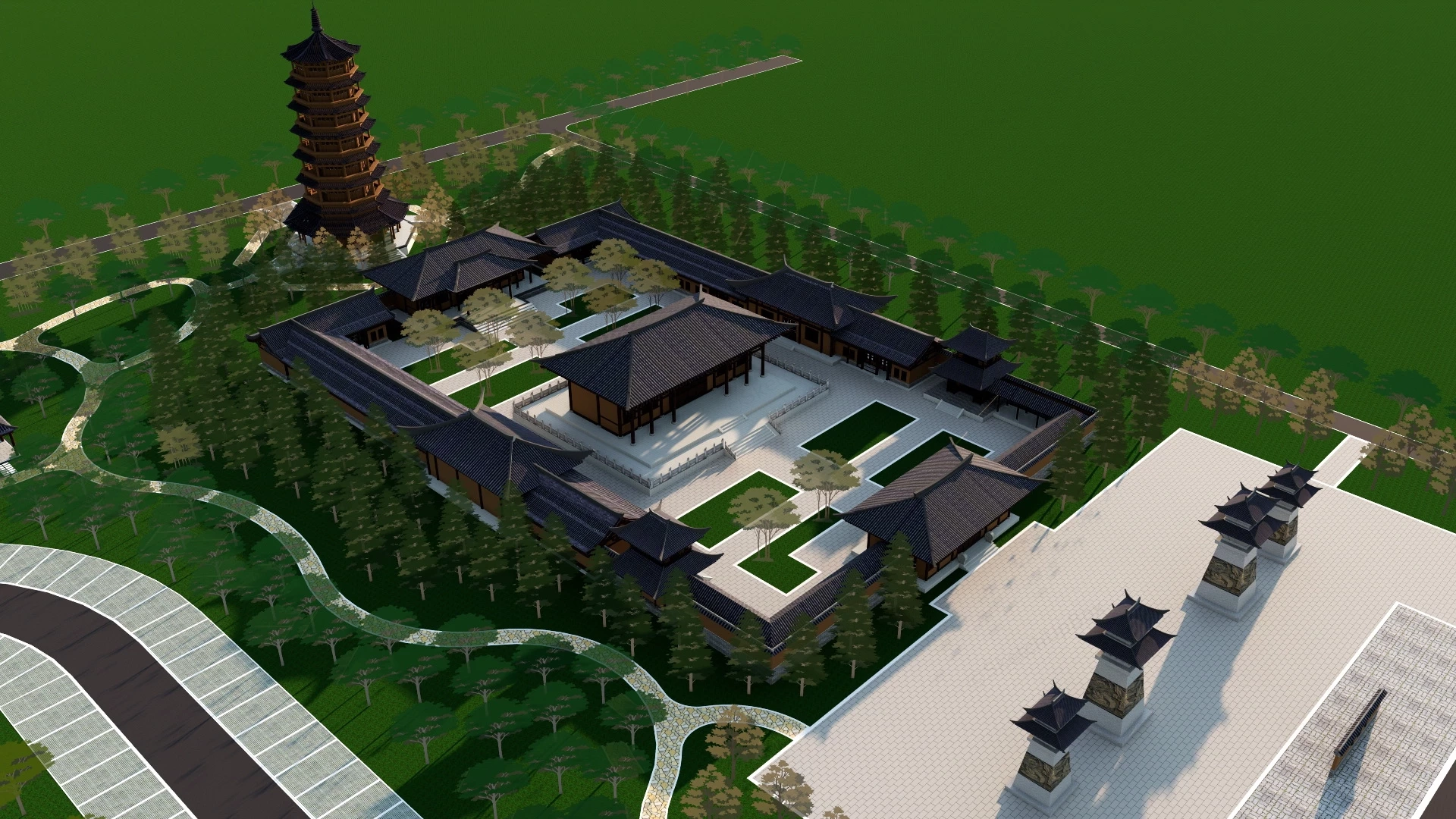 Traditional Chinese Temple sketchup model preview - SketchupBox