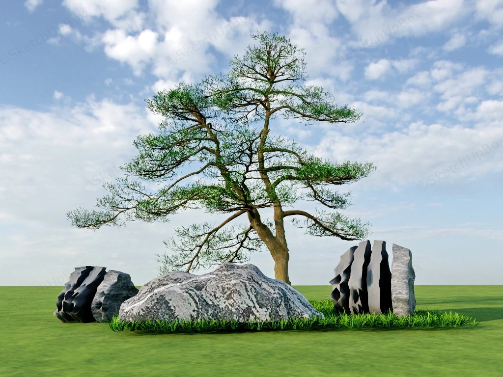 Tree And Rock Landscaping sketchup model preview - SketchupBox