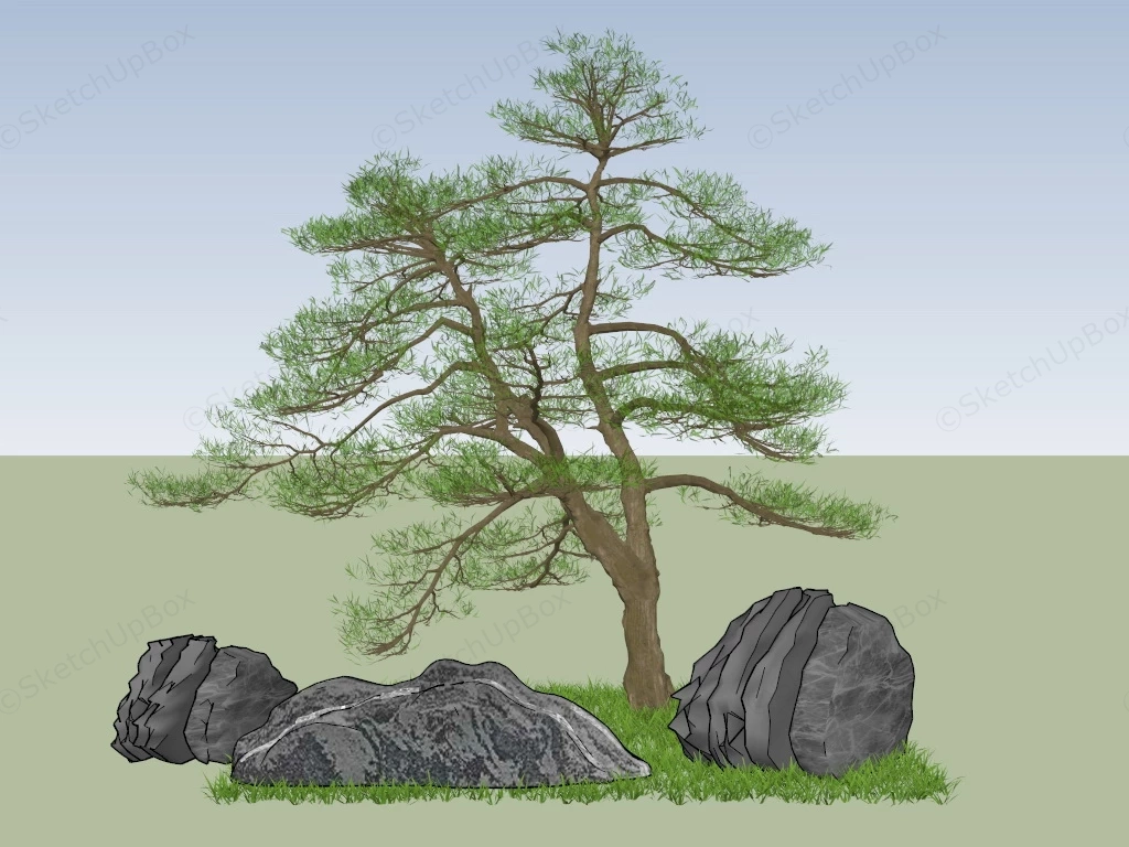 Tree And Rock Landscaping sketchup model preview - SketchupBox