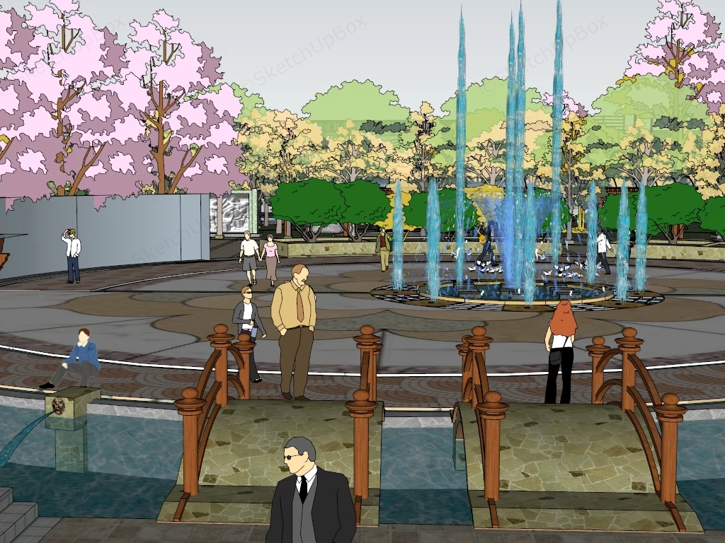 Urban Pocket Park Design sketchup model preview - SketchupBox