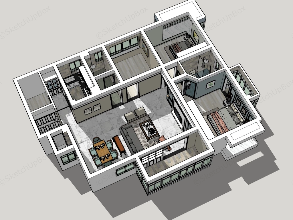 3 Bedroom Home Floor Plan sketchup model preview - SketchupBox