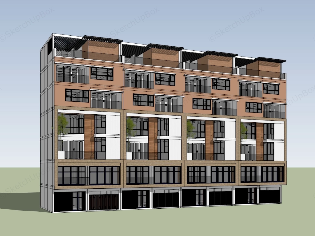 Modern Townhouse Architecture sketchup model preview - SketchupBox