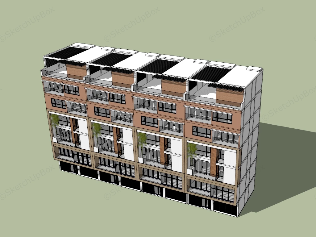 Modern Townhouse Architecture sketchup model preview - SketchupBox