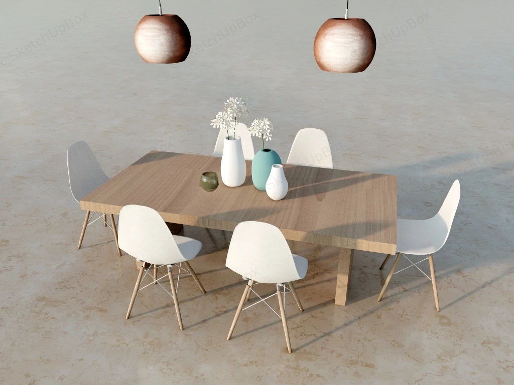 Scandinavian Wood Dining Set sketchup model preview - SketchupBox