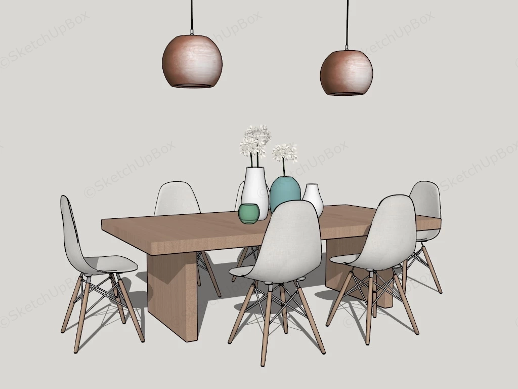 Scandinavian Wood Dining Set sketchup model preview - SketchupBox