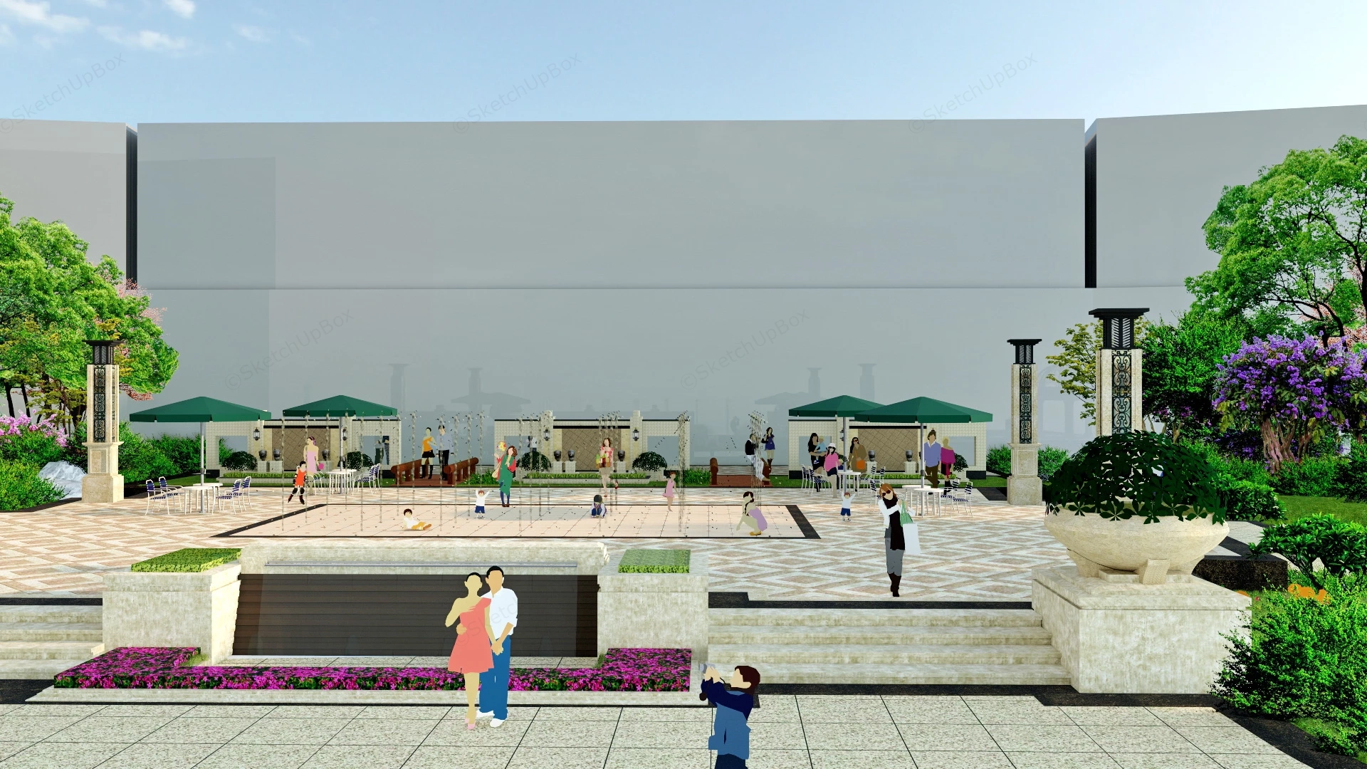 Small Urban Plaza sketchup model preview - SketchupBox