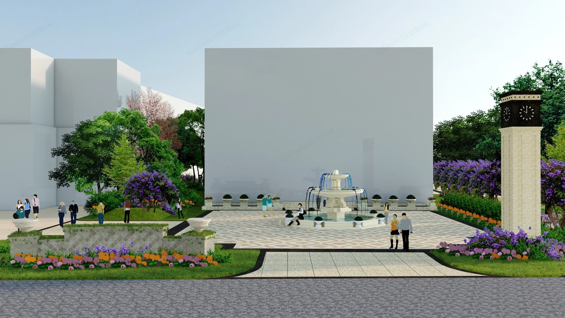 Small Urban Plaza sketchup model preview - SketchupBox