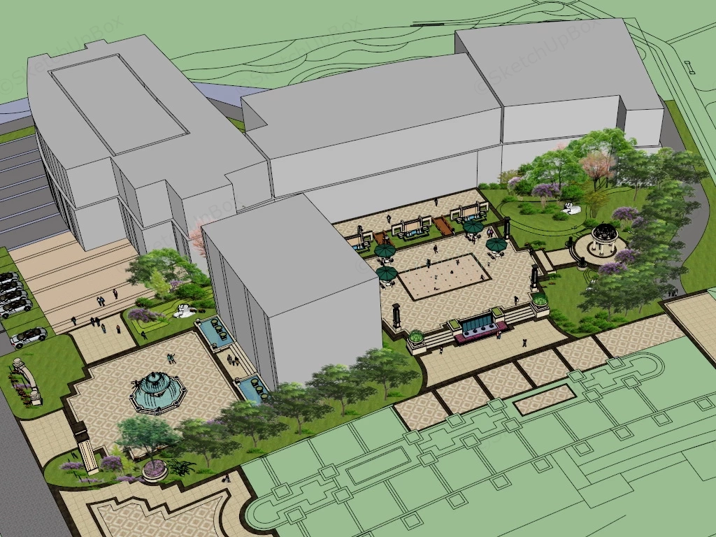 Small Urban Plaza sketchup model preview - SketchupBox