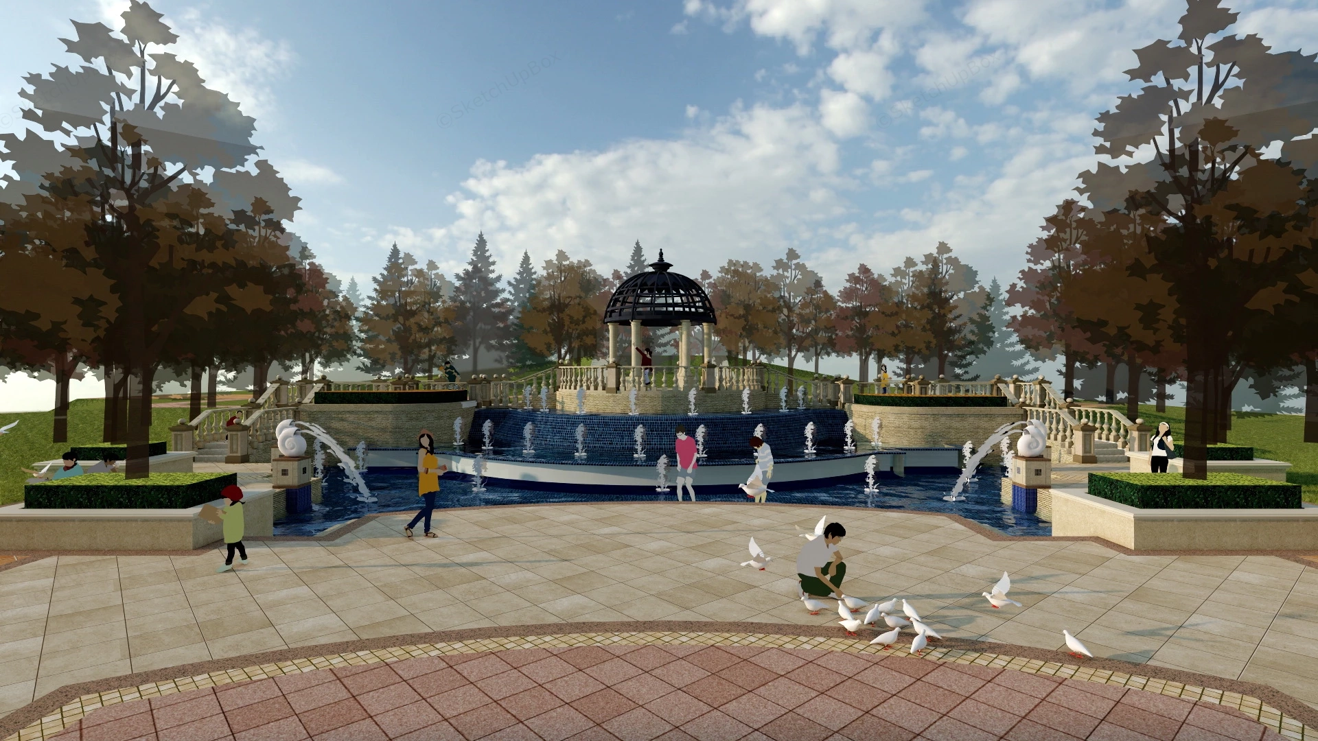 Plaza Fountain Design sketchup model preview - SketchupBox