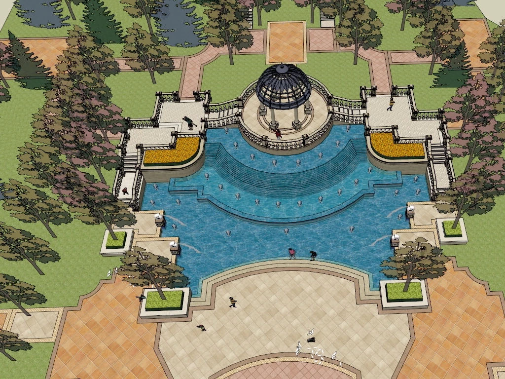 Plaza Fountain Design sketchup model preview - SketchupBox
