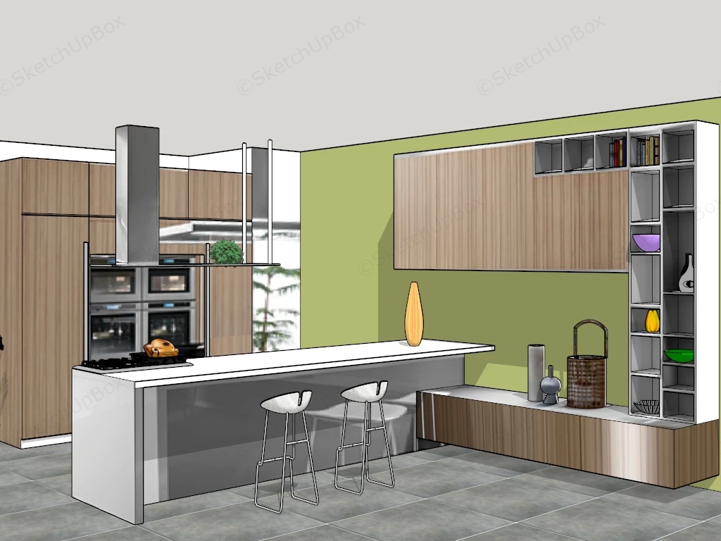 Kitchen With Island Layout sketchup model preview - SketchupBox