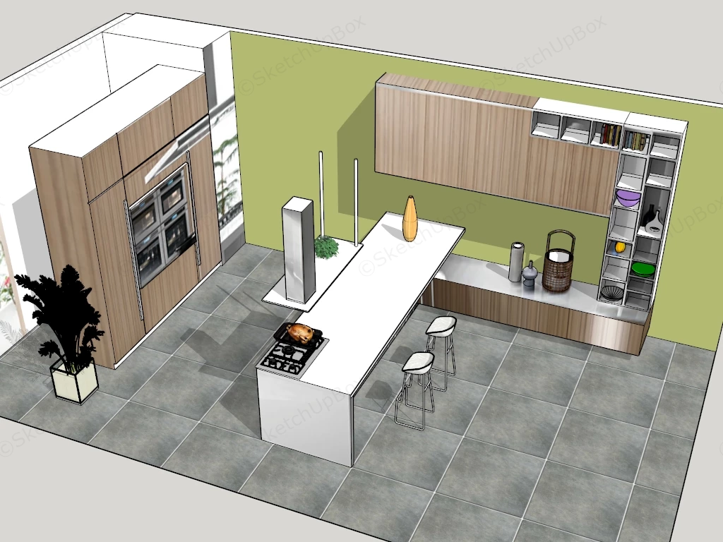Kitchen With Island Layout sketchup model preview - SketchupBox