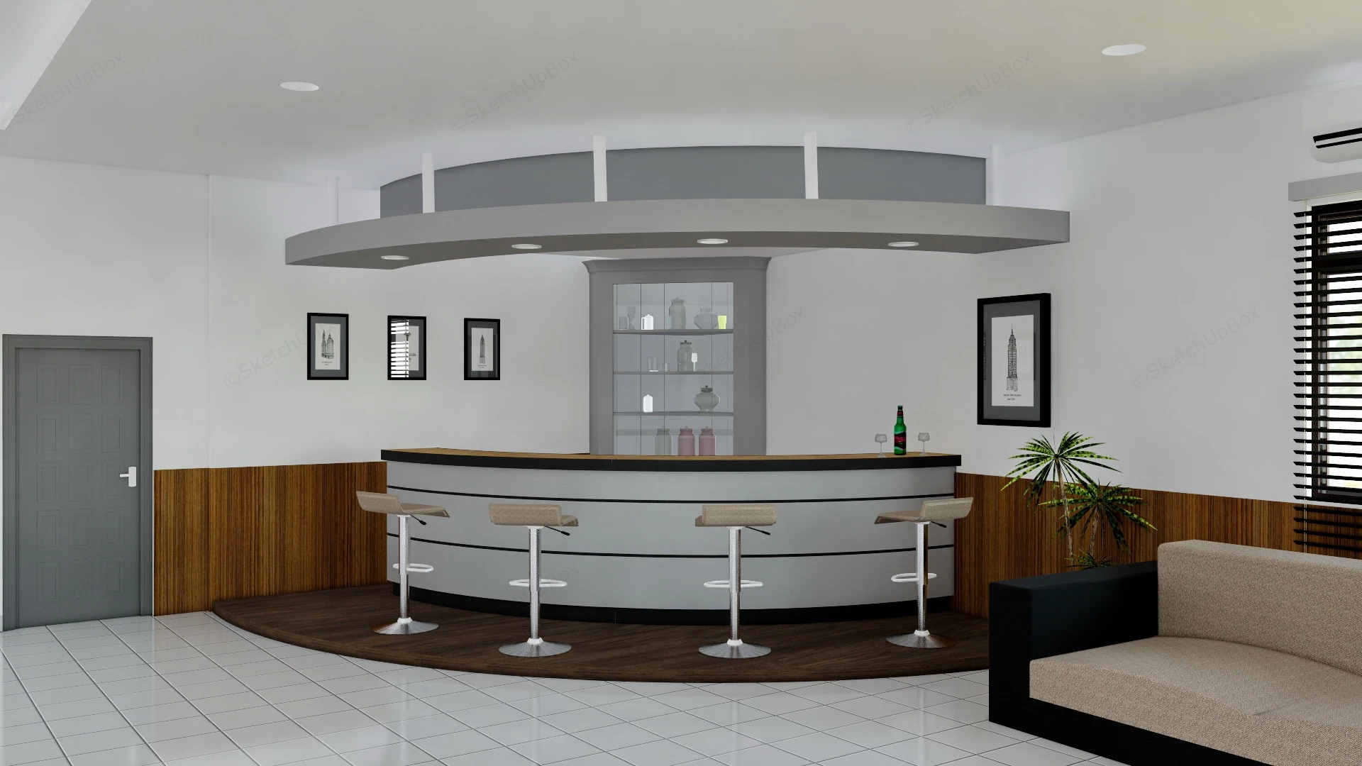 Modern Corner Bar Design sketchup model preview - SketchupBox