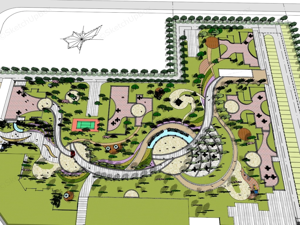 Pocket Park Design Concept Idea sketchup model preview - SketchupBox