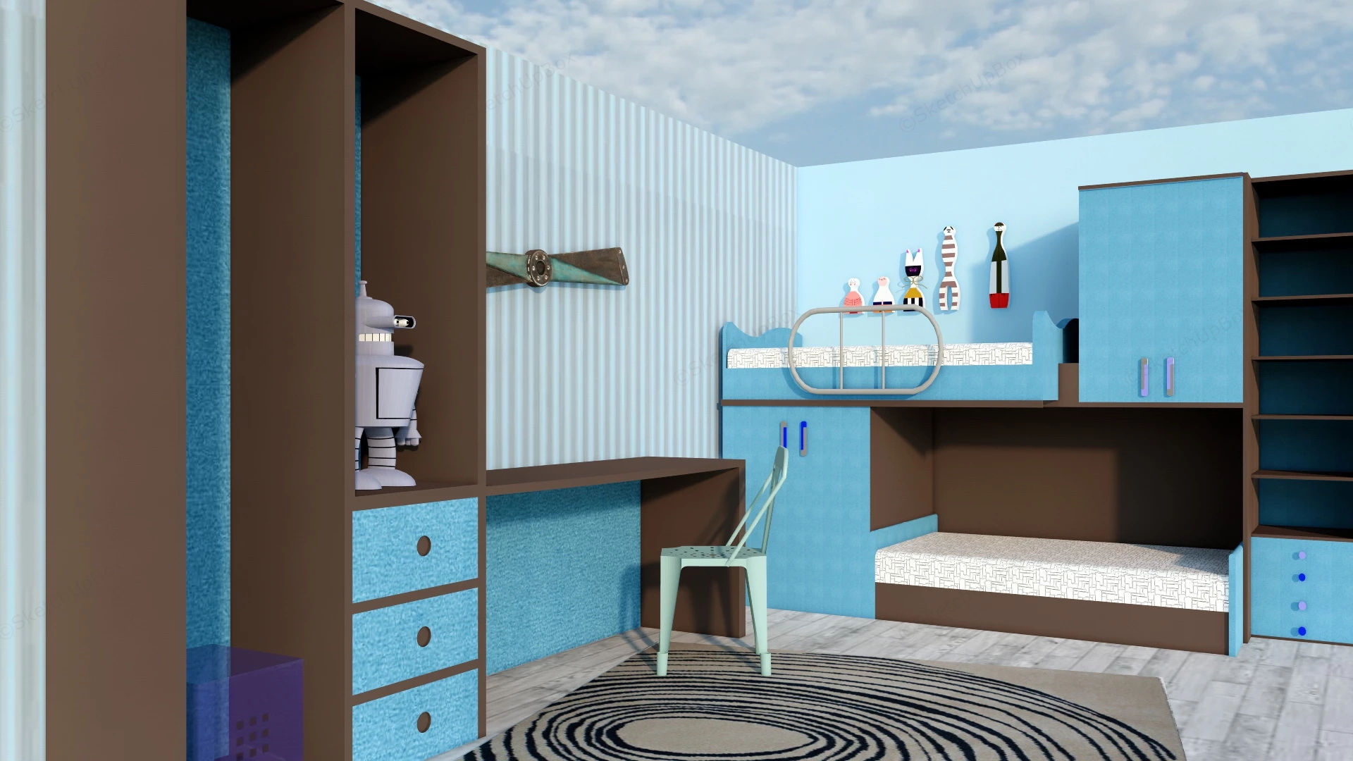Blue Kids Room Furniture sketchup model preview - SketchupBox