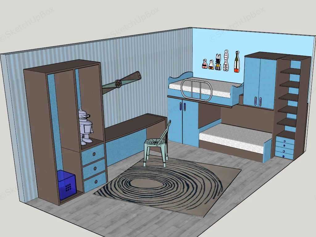 Blue Kids Room Furniture sketchup model preview - SketchupBox