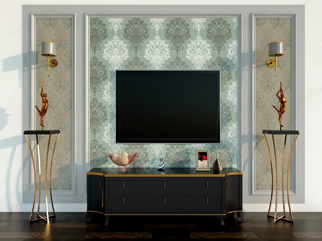 Mid Century TV Wall Decor Idea sketchup model preview - SketchupBox