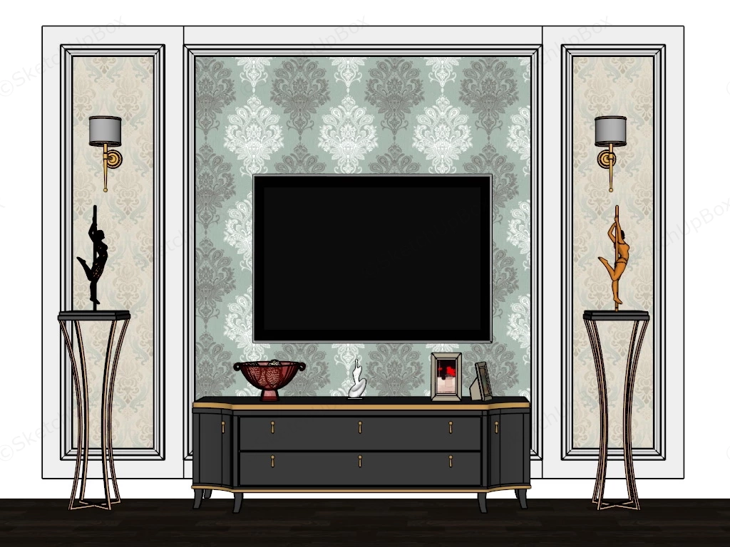 Mid Century TV Wall Decor Idea sketchup model preview - SketchupBox