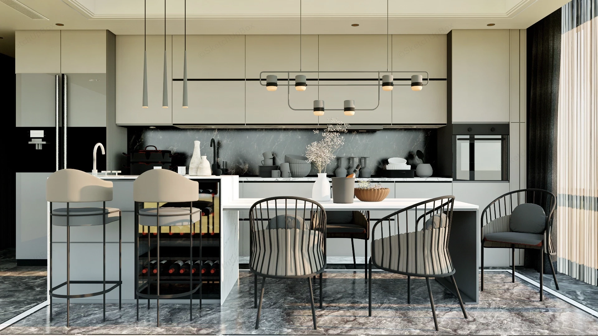 Modern Kitchen With Island Design sketchup model preview - SketchupBox