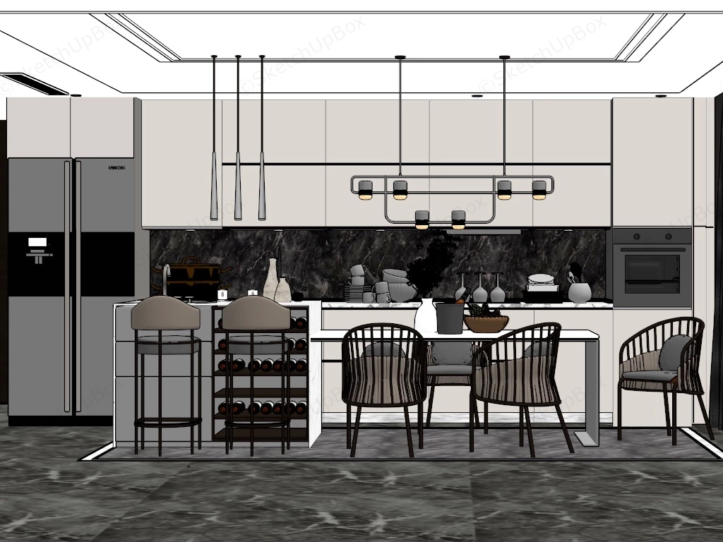 Modern Kitchen With Island Design sketchup model preview - SketchupBox