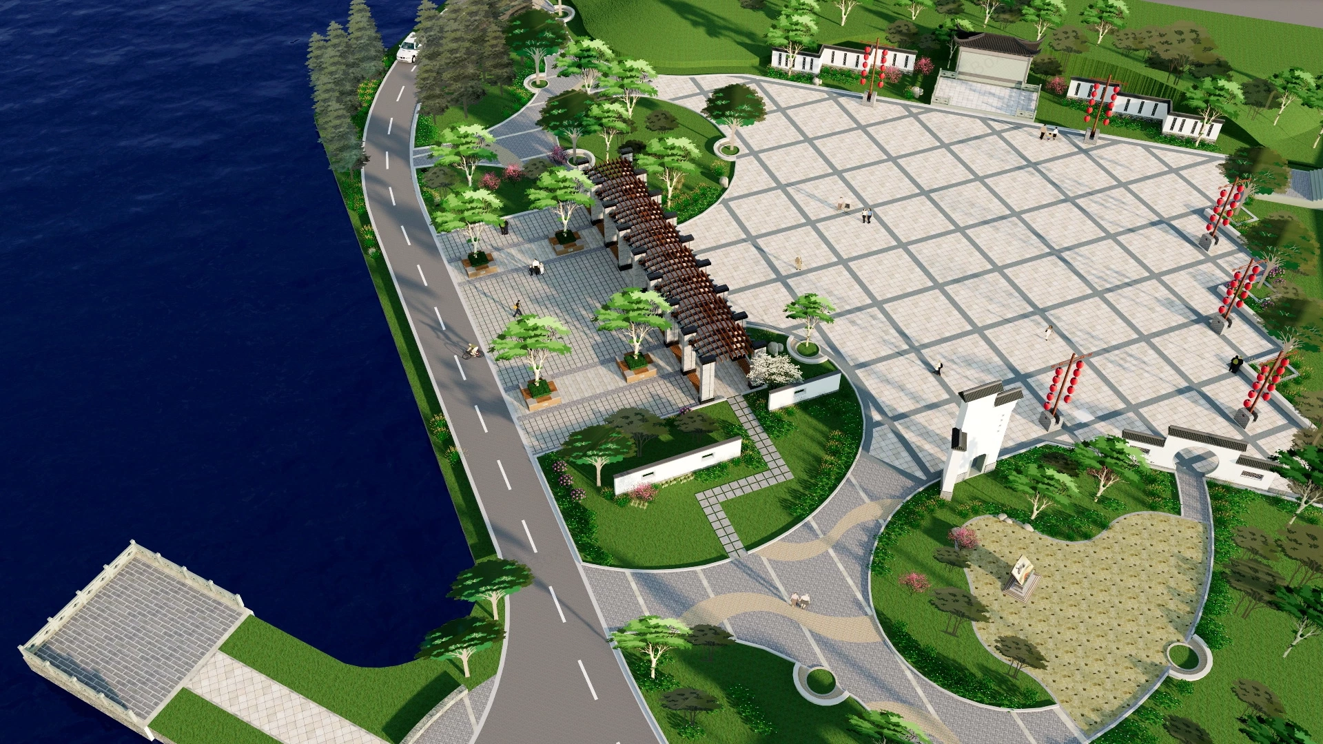Chinese Style Urban Square sketchup model preview - SketchupBox