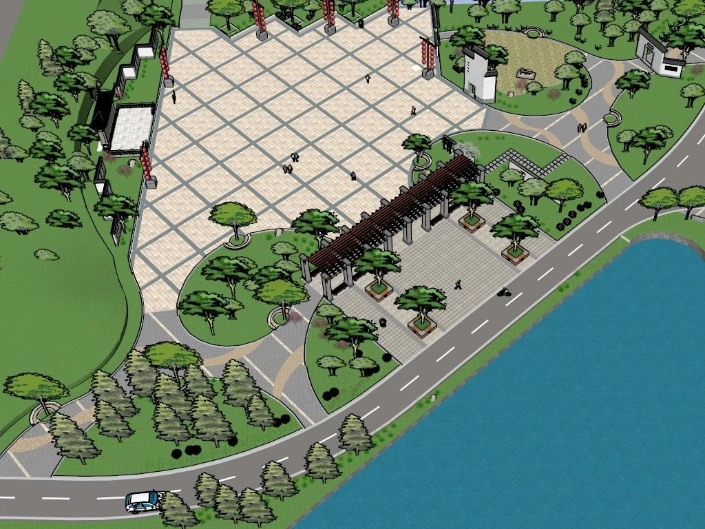 Chinese Style Urban Square sketchup model preview - SketchupBox