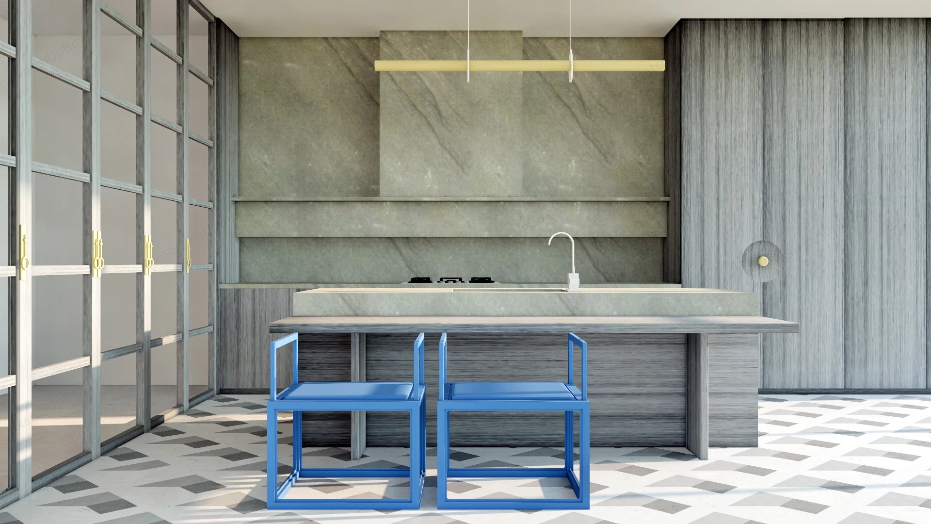 Grey Kitchen With Island sketchup model preview - SketchupBox