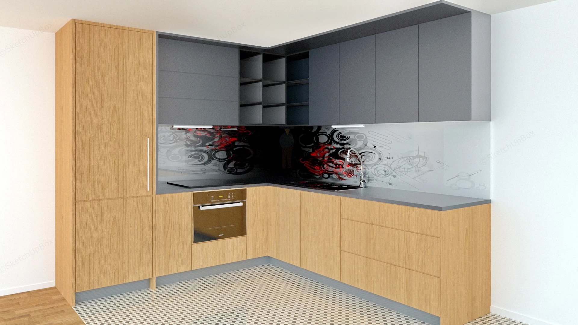 Black And Wood Kitchen sketchup model preview - SketchupBox