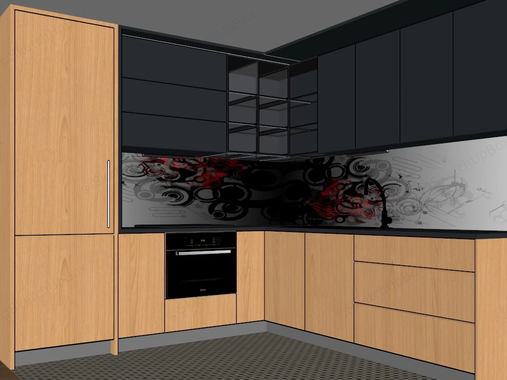 Black And Wood Kitchen sketchup model preview - SketchupBox