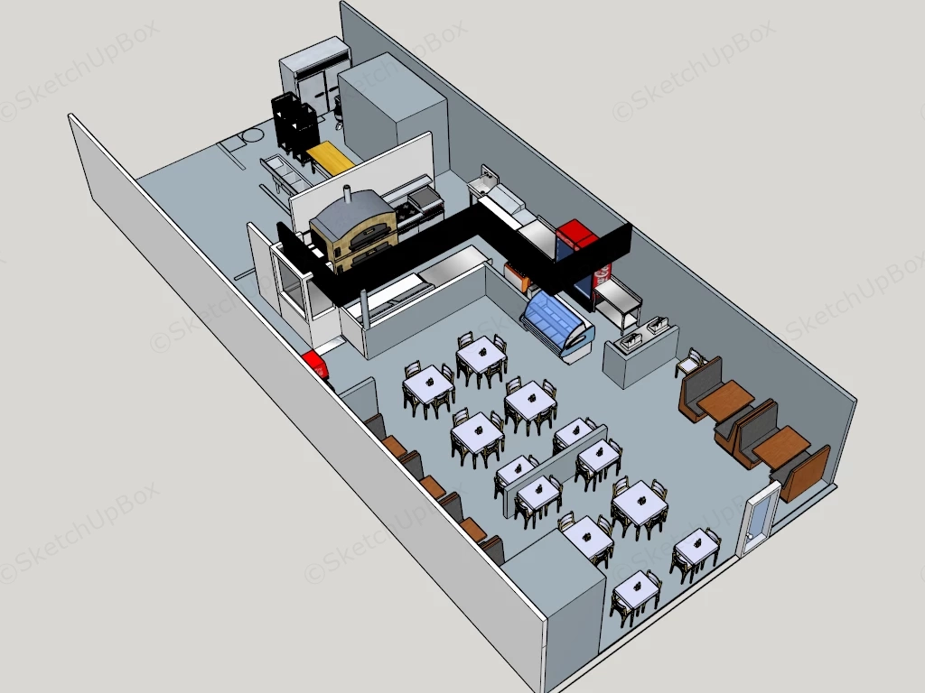 Small Restaurant Design sketchup model preview - SketchupBox