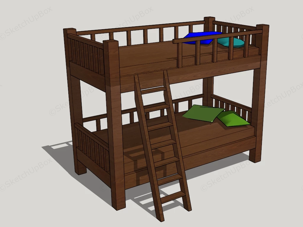 Wood Bunk Beds With Stairs sketchup model preview - SketchupBox