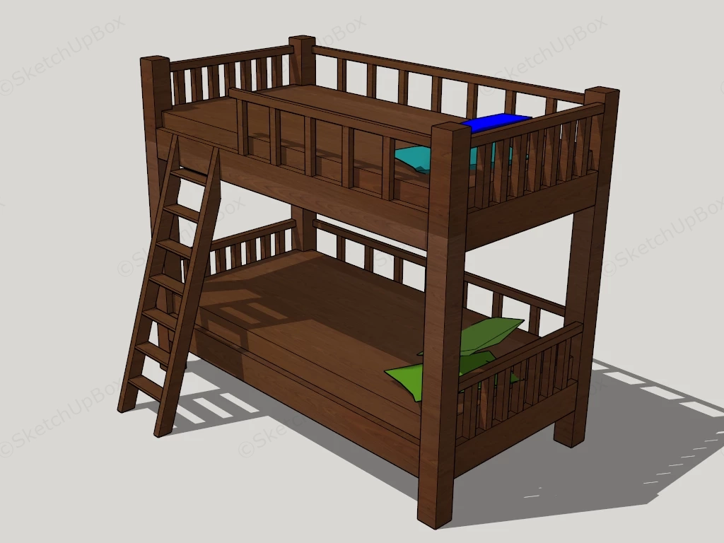 Wood Bunk Beds With Stairs sketchup model preview - SketchupBox