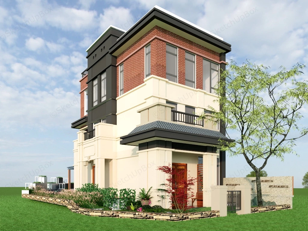 Narrow Brick House sketchup model preview - SketchupBox