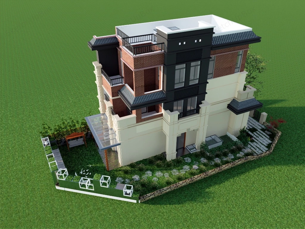Narrow Brick House sketchup model preview - SketchupBox