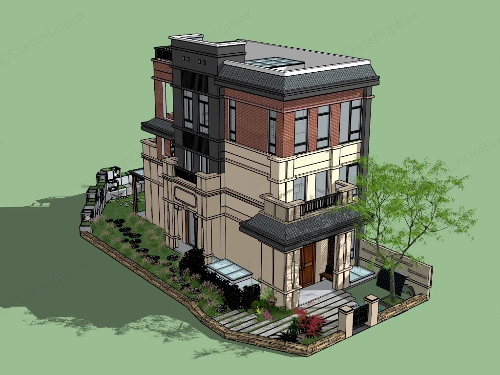 Narrow Brick House sketchup model preview - SketchupBox