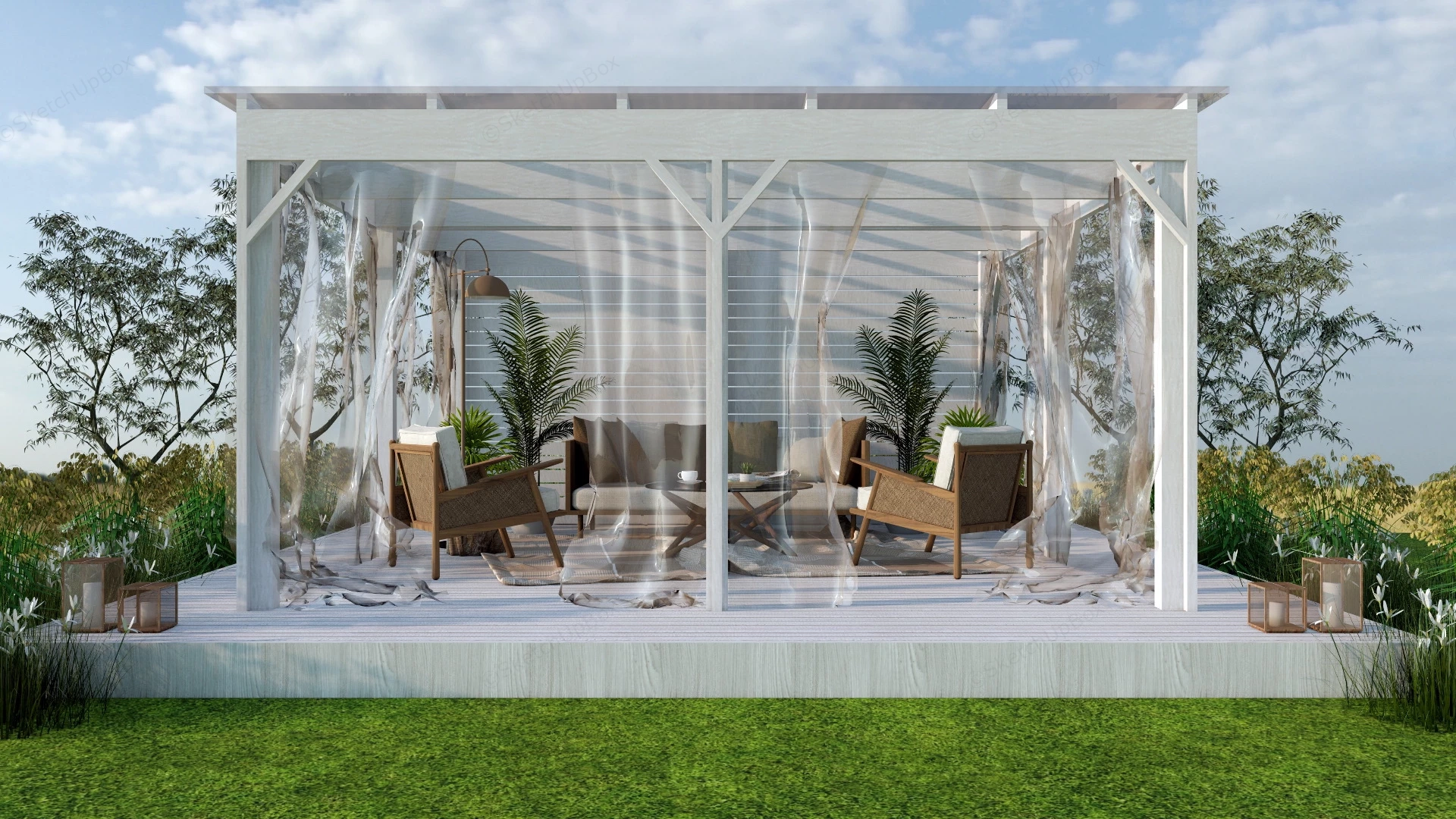 Patio Pergola With Furniture Set sketchup model preview - SketchupBox