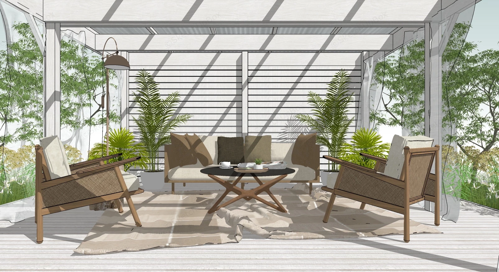 Patio Pergola With Furniture Set sketchup model preview - SketchupBox