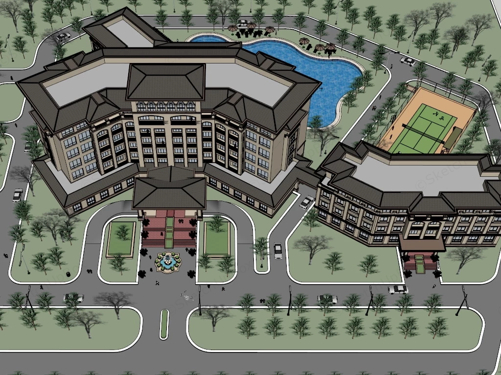 Historic Hotel sketchup model preview - SketchupBox