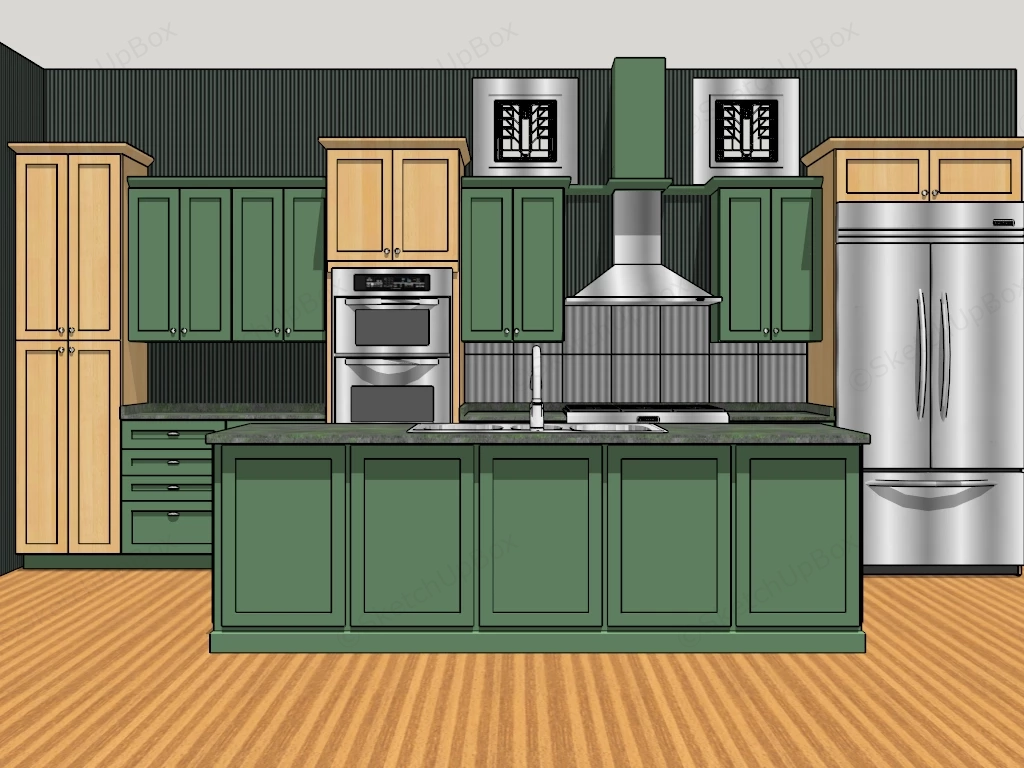 Green Kitchen With Island Idea sketchup model preview - SketchupBox