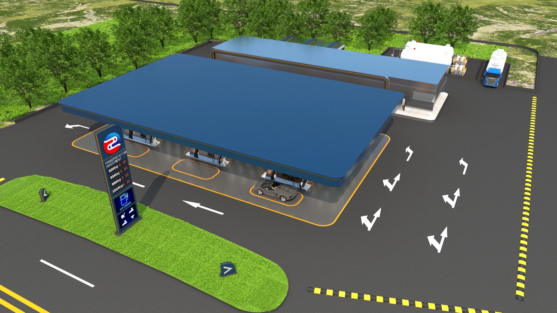 Gas Station Design sketchup model preview - SketchupBox