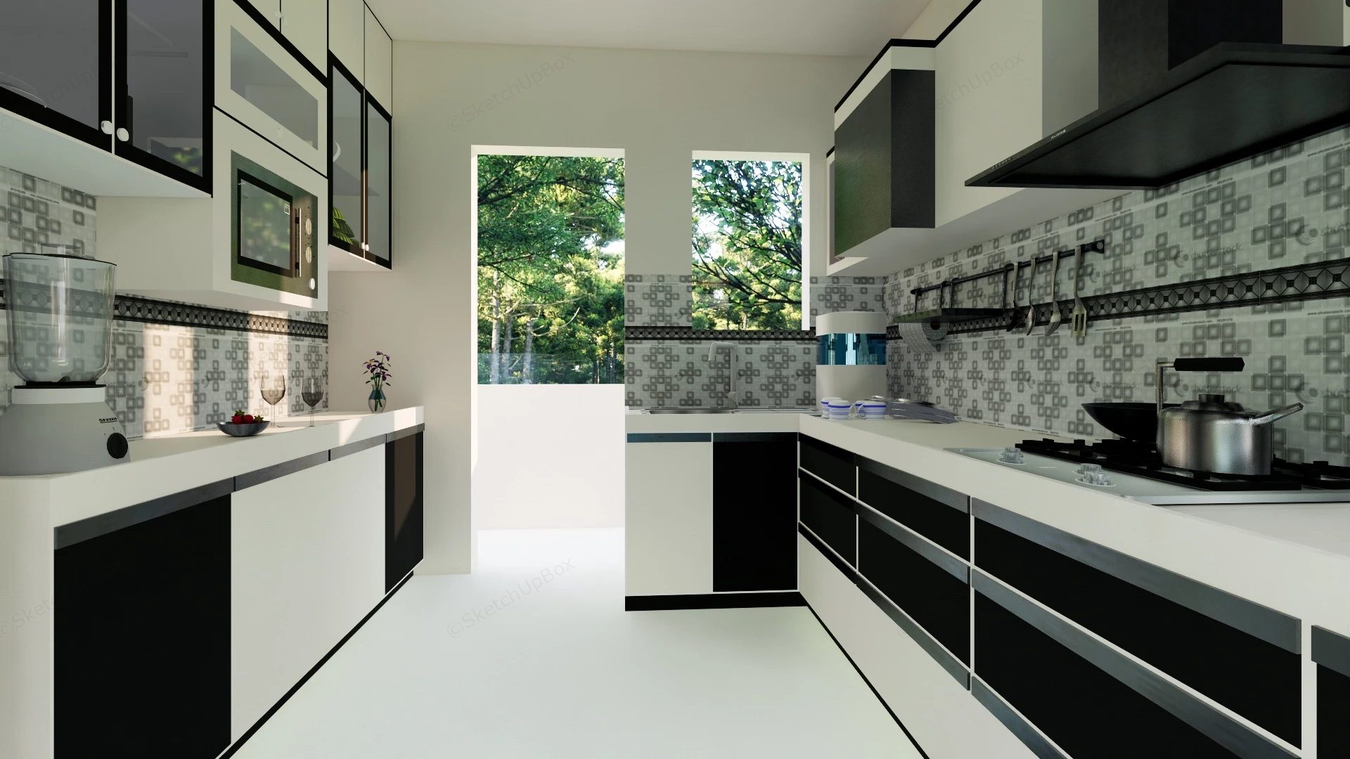 Double Galley Kitchen Design sketchup model preview - SketchupBox